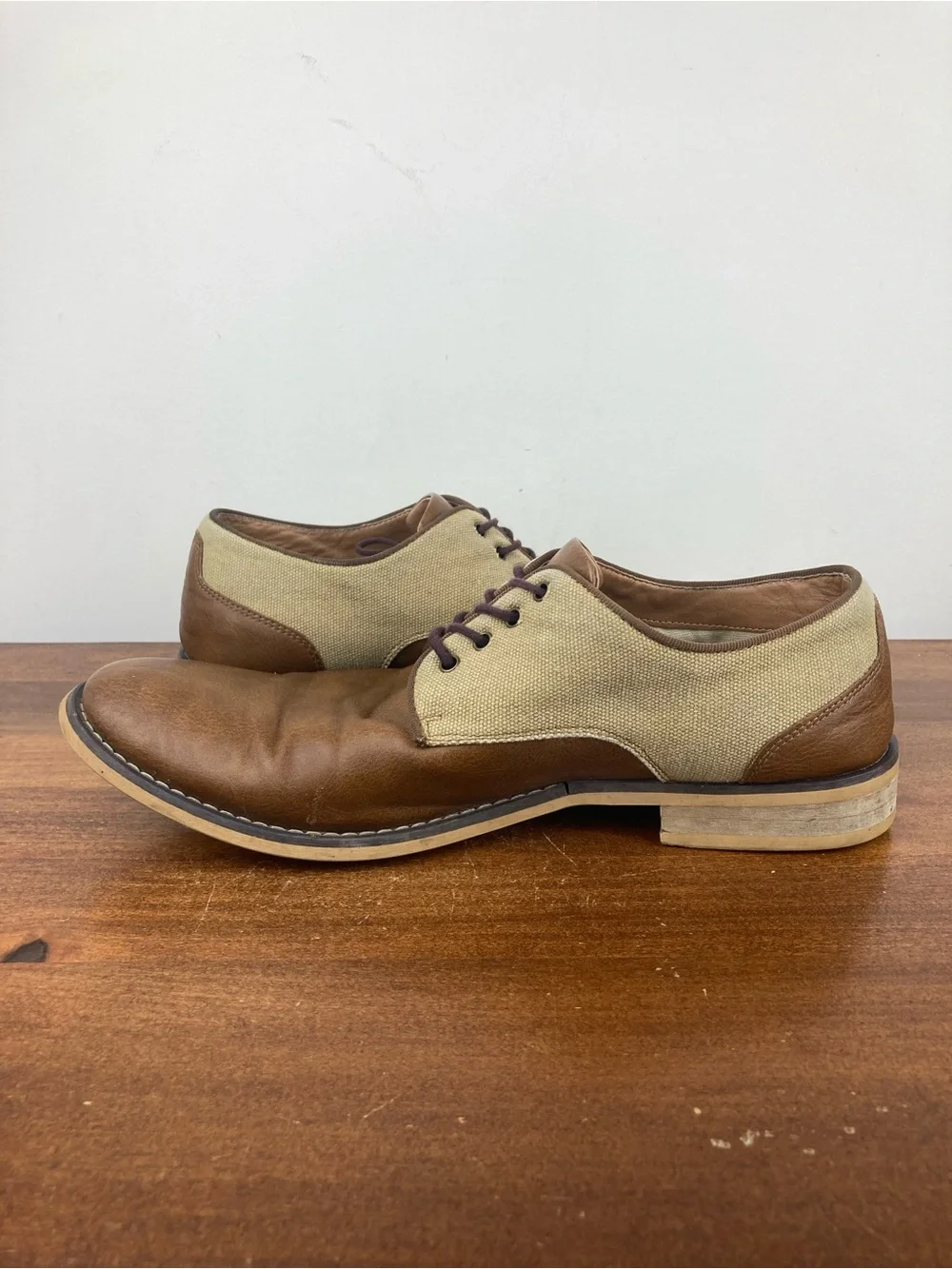 JF J.Ferrar Titus Oxford Dress Shoes Brown Tan Canvas 014-8017 Men’s 11M.